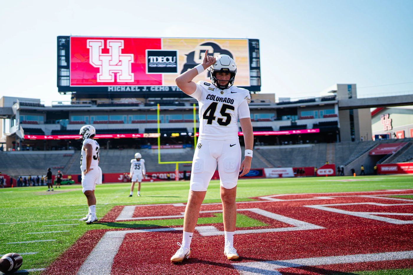 Luke Whiting, long snapper, on the field for Colorado
